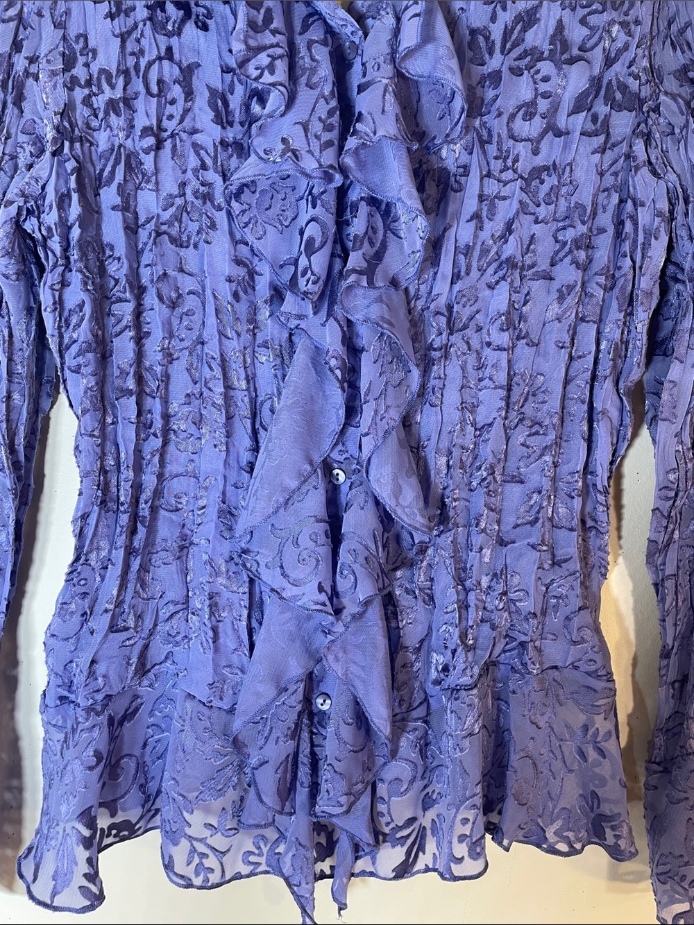 Coldwater Creek Lavender Ruffle Front Crinkled Blouse. XL. NWT. - Picture 5 of 11